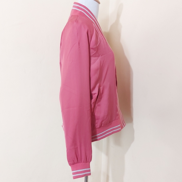 One Hart Mauve Pink Rose Floral Daisy Print Open Front Bomber Jacket Size Med - Picture 5 of 11